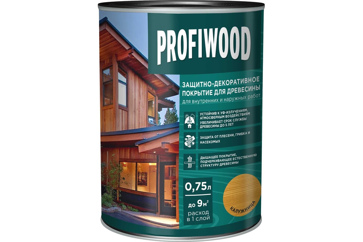 Защитно-декоративное покрытие для древесины PROFIWOOD (калужница; 0.75 л;  0.7 кг) 72620 - выгодная цена, отзывы, характеристики, фото - купить в  Москве и РФ