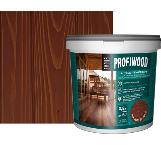 Водно-дисперсионный антисептик-лазурь PROFIWOOD (декоративный; атмосферостойкий; тиковое дерево; 0.9 кг) 4028