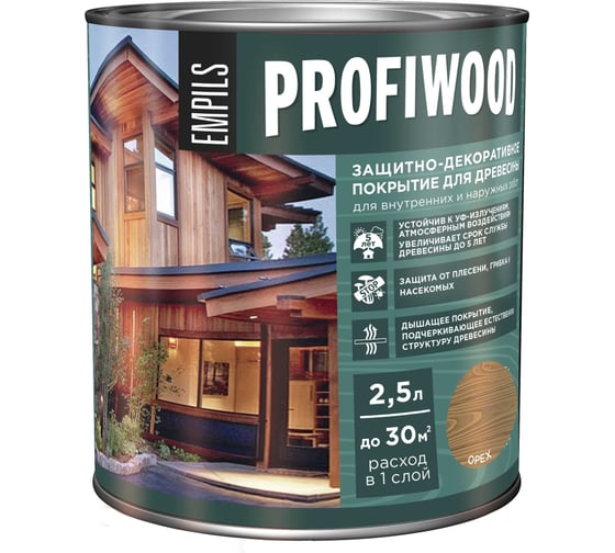 Защитно-декоративное покрытие для древесины PROFIWOOD (орех; 2.5 л; 2.3 кг) 72636 1