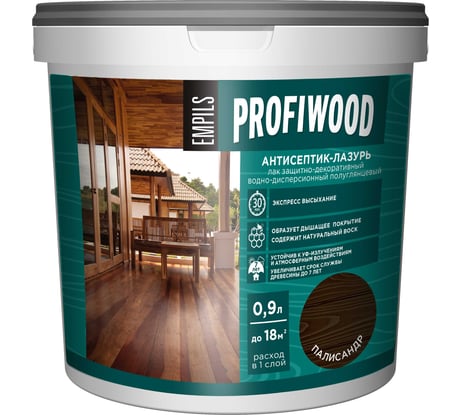 Водно-дисперсионный антисептик-лазурь PROFIWOOD (декоративный; атмосферостойкий; палисандр; 0.9 кг) 70023