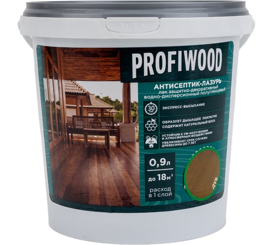Водно-дисперсионный антисептик-лазурь PROFIWOOD (декоративный; атмосферостойкий; дуб; 0.9 кг) 4001