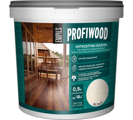 Водно-дисперсионный антисептик-лазурь PROFIWOOD (декоративный; атмосферостойкий; белый; 2.5 кг) 70021