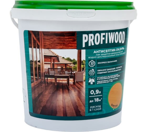 Водно-дисперсионный антисептик-лазурь PROFIWOOD (декоративный; атмосферостойкий; орегон; 0.9 кг) 4013