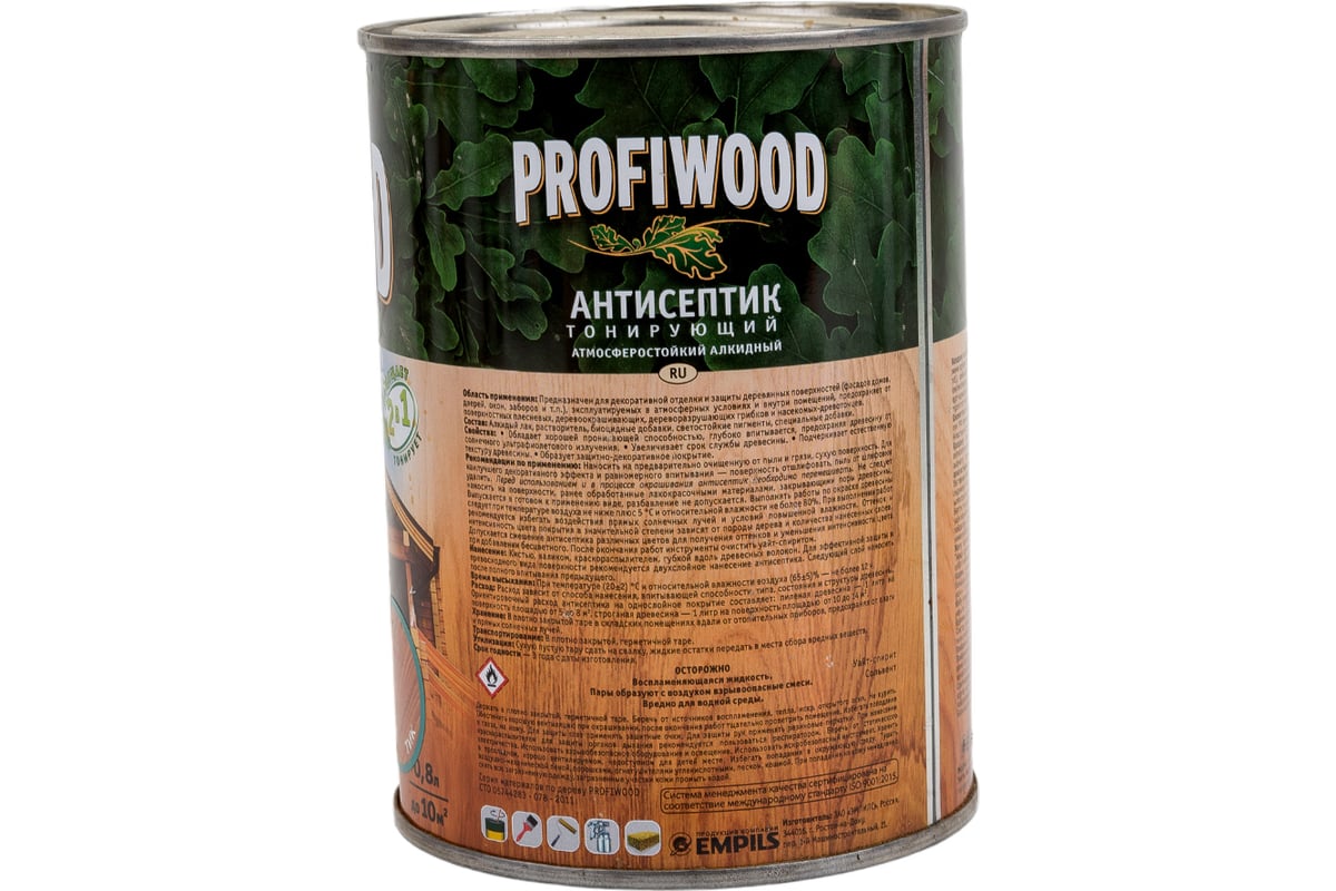 Алкидный антисептик PROFIWOOD (тонирующий; атмосферостойкий; тик; 0.8 л;  0.7 кг) 3912