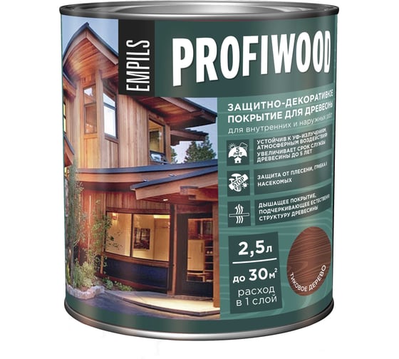 Защитно-декоративное покрытие для древесины PROFIWOOD (тик; 2.5 л; 2.3 кг) 72655 1