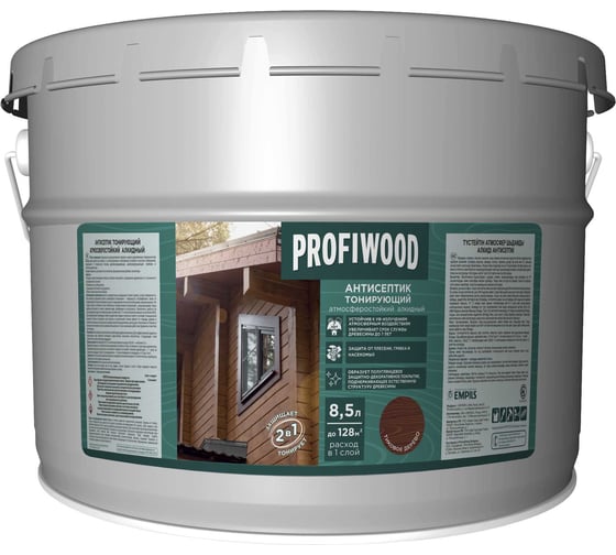 Алкидный антисептик PROFIWOOD (тонирующий; атмосферостойкий; тик; 9.3 л; 8 кг) 3914