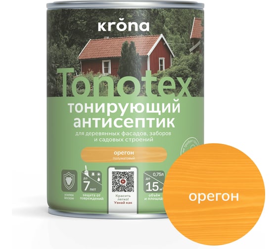 Пропитка для дерева KRONA Тонотекс для наружных и внутренних работ, орегон 0,75 л 66332998