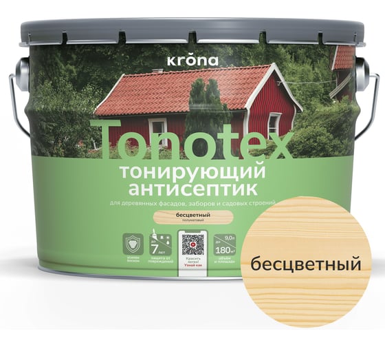 Пропитка для дерева KRONA Тонотекс для наружных и внутренних работ, бесцветный 9 л 66330451