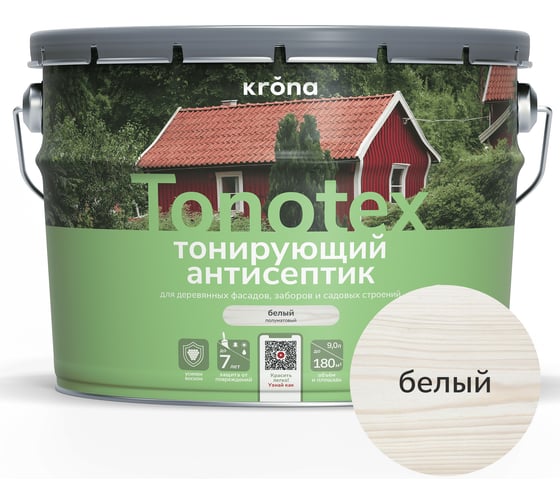 Пропитка для дерева KRONA Тонотекс для наружных и внутренних работ, белый 9 л 66339348