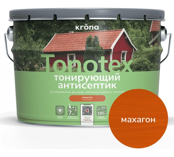 Пропитка для дерева KRONA Тонотекс для наружных и внутренних работ, махагон 9 л 66331106