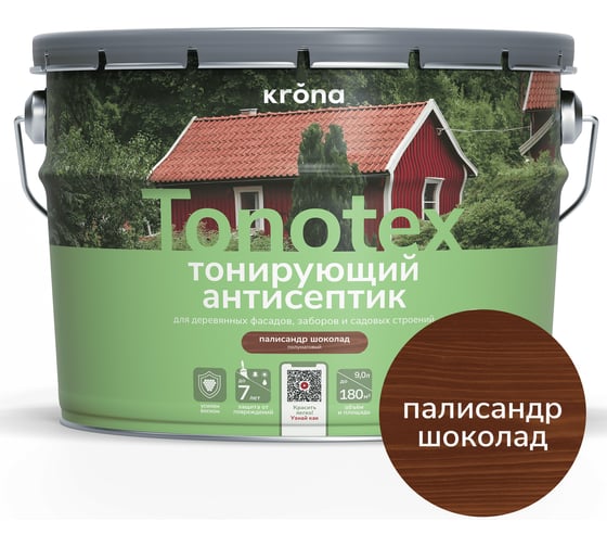 Пропитка для дерева KRONA Тонотекс для наружных и внутренних работ, палисандр-шоколад 9 л 66333957