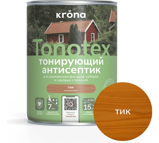 Пропитка для дерева KRONA Тонотекс для наружных и внутренних работ, тик 0,75 л 66339355