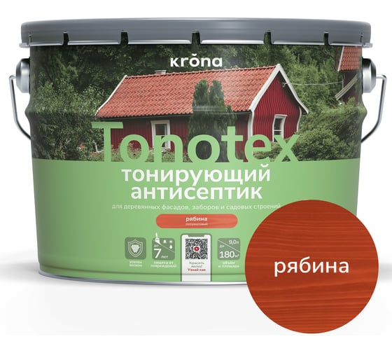 Пропитка для дерева KRONA Тонотекс для наружных и внутренних работ, рябина 9 л 66331458
