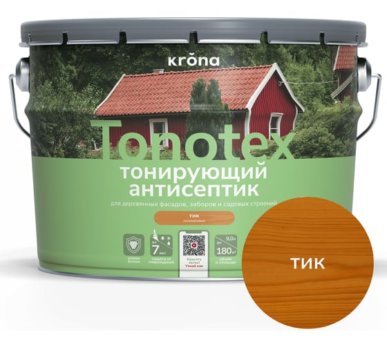 Пропитка для дерева KRONA Тонотекс для наружных и внутренних работ, тик 9 л 66339393