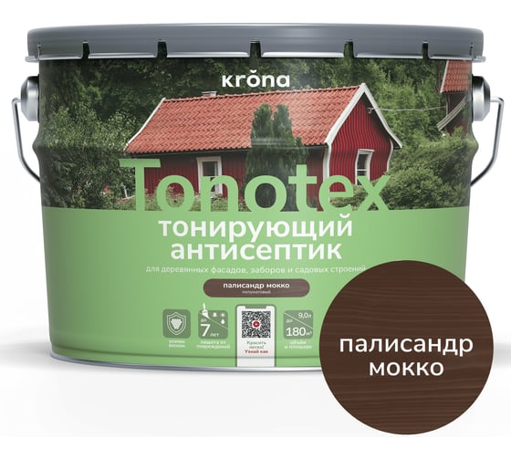 Пропитка для дерева KRONA Тонотекс для наружных и внутренних работ, палисандр-мокко 9 л 66335098