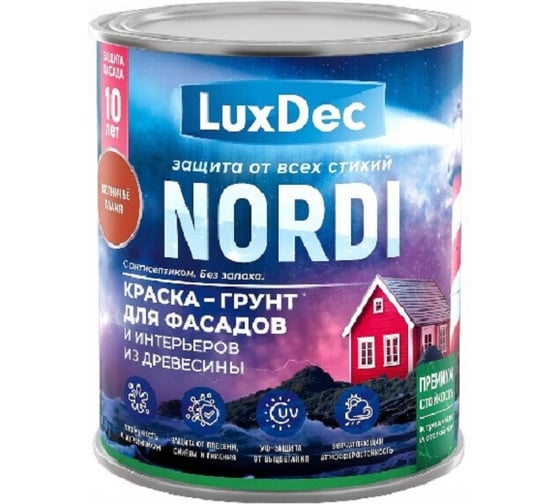 Краска-грунт для фасадов и интерьеров из древесины LuxDec Nordi Тундровый ягель, 9 л (10,4 кг), 16849