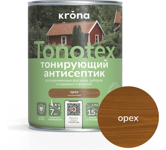 Пропитка для дерева KRONA Тонотекс для наружных и внутренних работ, орех 0,75 л 66339461