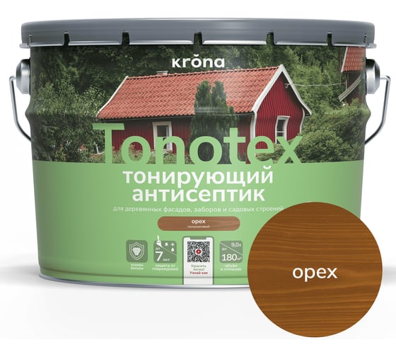 Пропитка для дерева KRONA Тонотекс для наружных и внутренних работ, орех 9 л 66339454