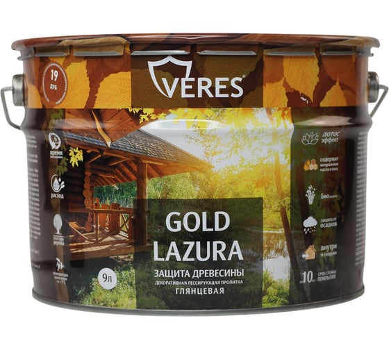 Декоративная пропитка для дерева Veres Верес Gold №19 VG-27, глянцевая, 9 л, дуб 281455