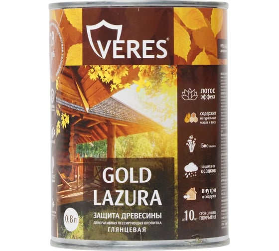 Декоративная пропитка для дерева Veres Верес Gold №19 VG-25, глянцевая, 0,8 л, дуб 281453