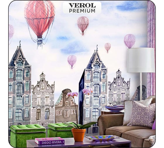 Флизелиновые фотообои Verol Воздушные шары и город встык 5-ФФО_02837