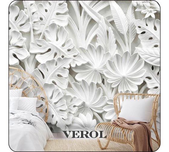 Флизелиновые фотообои Verol Белые листья встык 8-ФФО_03283