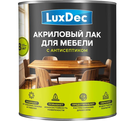 Лак акриловый для мебели LuxDec бесцветный, 0,8л 16121