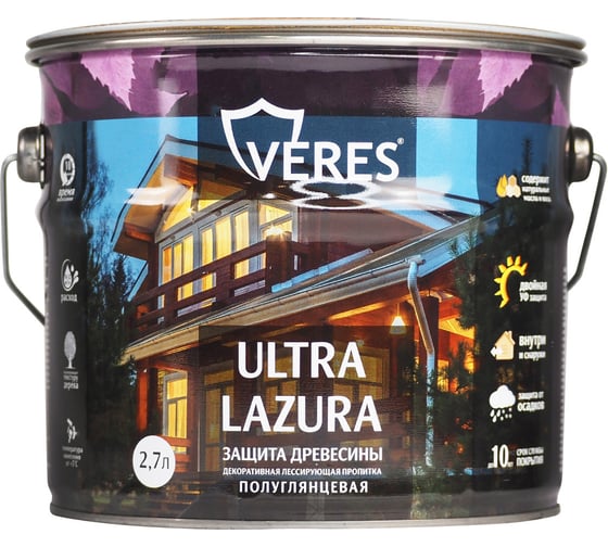 Декоративная пропитка для дерева Veres Верес Ультра Лазура №29 VU-32, полуглянцевая, 2,7 л, калужница 281415