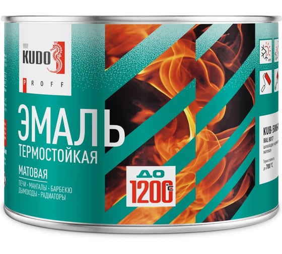 Эмаль термостойкая KUDO PROFF матовая серая RAL 7040 до 500С 0,4 кг KUB-5002-04