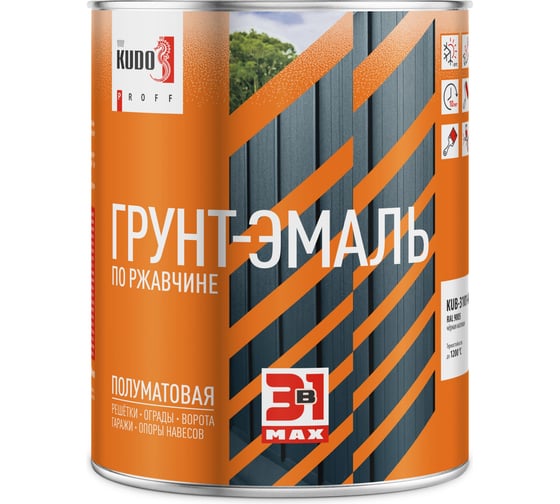 Грунт-эмаль по ржавчине KUDO 3 в 1 PROFF полуматовая Рапсово-жёлтый RAL 1021 0,8 кг KUB-311021SM-08