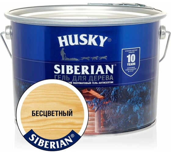 Гель-антисептик для дерева HUSKY SIBERIAN полуматовый бесцветный 9 л 25298