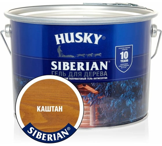 Гель-антисептик для дерева HUSKY SIBERIAN полуматовый каштан 9 л 25300