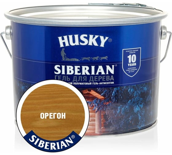 Гель-антисептик для дерева HUSKY SIBERIAN полуматовый орегон 9 л 25302