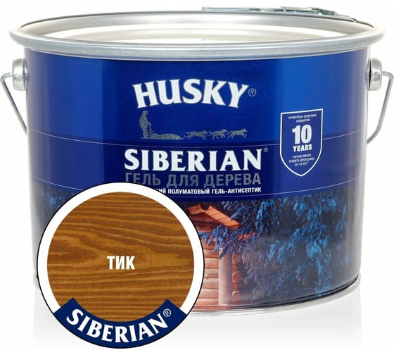 Гель-антисептик для дерева HUSKY SIBERIAN полуматовый тик 9 л 25307