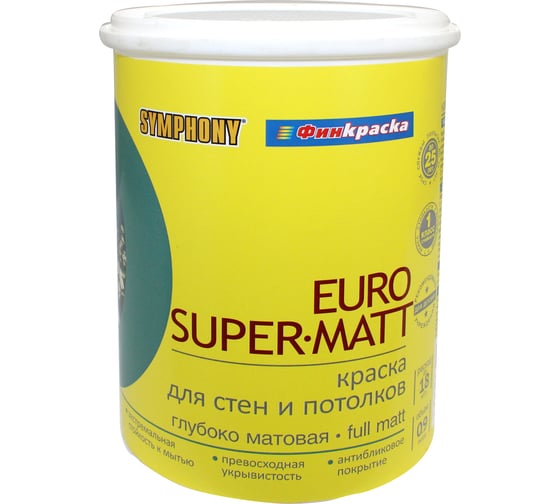Краска SYMPHONY в/э, евро супер матт, глубоко мат. база А, 1/0.9л 00-01101997