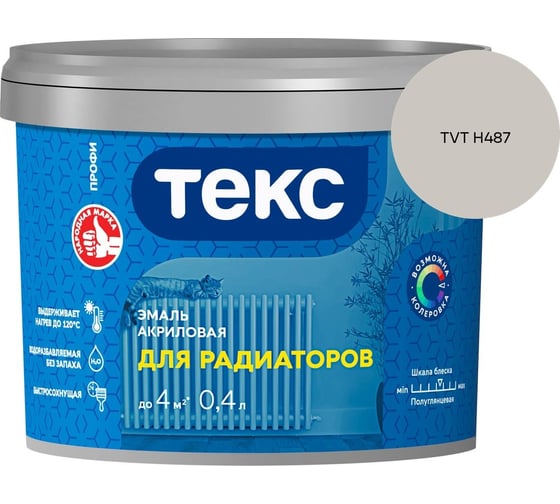 Эмаль для радиаторов Текс профи а/универсал белая п/гл 0,4л 700008610_TVT H487