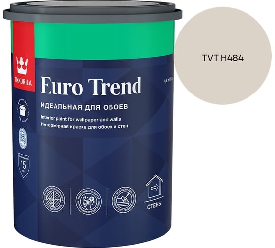 Краска для обоев и стен Tikkurila EURO TREND A мат 0,9л 700009616_TVT H484