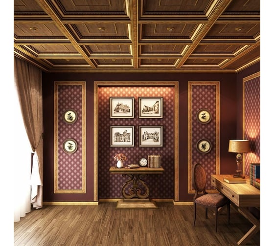 Плинтус Cosca Decor интерьерный багет, 90 мм, античное золото СПБ029378