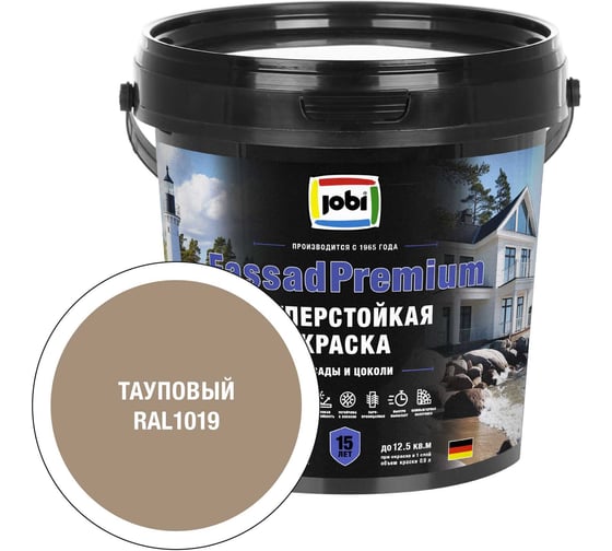 Фасадная суперстойкая краска JOBI FassadPremium RAL 1019, -20°С, 0,9 л БазаА 37408
