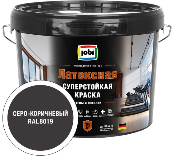 Моющаяся интерьерная краска JOBI Latexcolor RAL 8019, -20°С, 9л, База С 37744