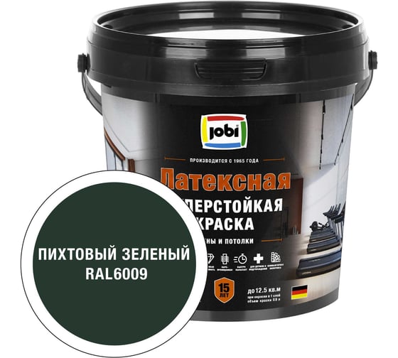 Моющаяся интерьерная краска JOBI Latexcolor RAL 6009, -20°С, 0,9л БазаС 37514