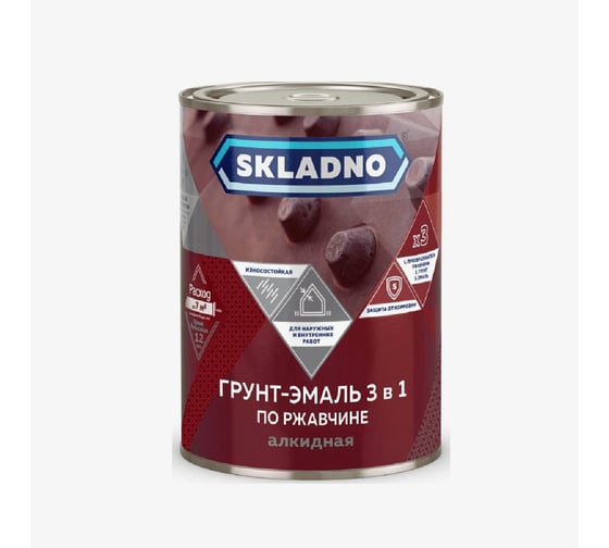 Грунт-эмаль по ржавчине Skladno 3 в 1 белый 20 кг (1) 245997