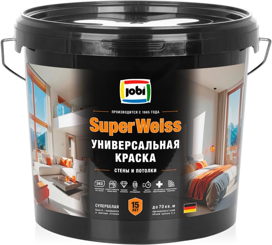 Краска интерьерная универсальная JOBI RAL 6021 SUPERWEISS -20С 9л 37549