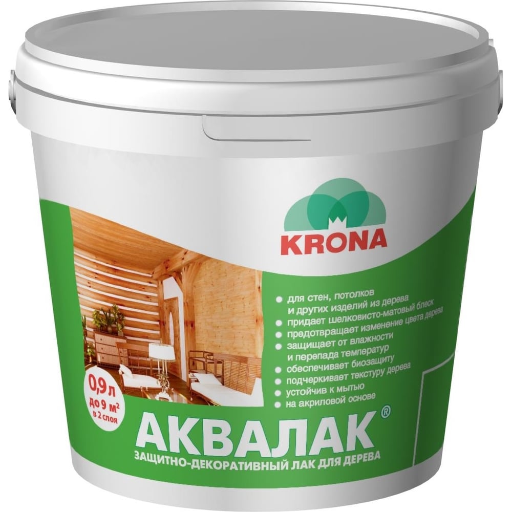 Защитно-декоративный лак для дерева KRONA Аквалак (ореховое дерево; 0,9 ...