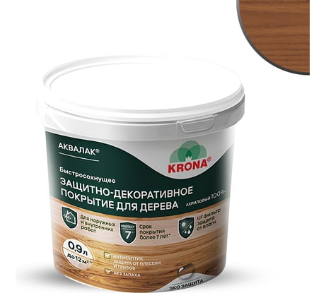 Защитно-декоративный лак для дерева KRONA Аквалак (ореховое дерево; 0,9 л) 66365200