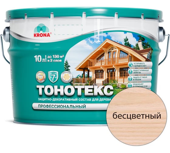 Защитно-декоративный состав для дерева KRONA Тонотекс (бесцветный; 10 л) 66330604