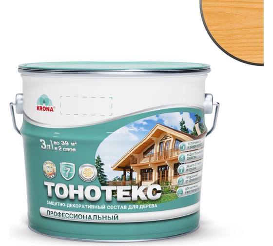 Защитно-декоративный состав для дерева KRONA Тонотекс (калужница; 3 л) 66302502 1