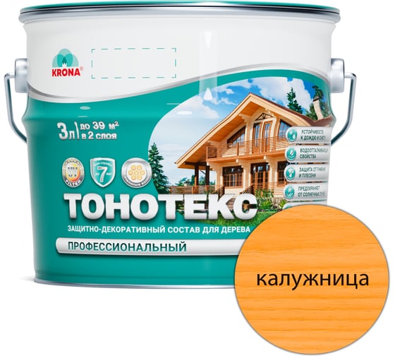 Защитно-декоративный состав для дерева KRONA Тонотекс (калужница; 3 л) 66302502