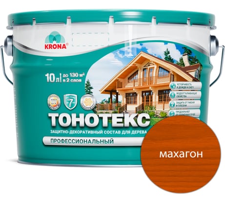 Защитно-декоративный состав для дерева KRONA Тонотекс (махагон; 10 л) 66337603