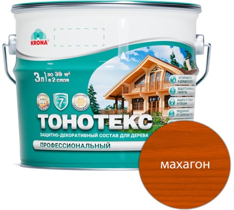 Защитно-декоративный состав для дерева KRONA Тонотекс (махагон; 3 л) 66337504